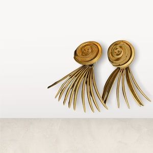 Brass metal swirl Deco 70s clip on convertible door knocker 4” Dangle Earrings